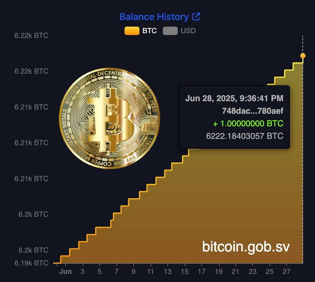 萨尔瓦多购入1 BTC作为战略储备