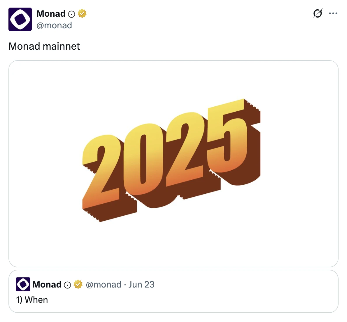 Monad通过推文暗示主网将于2025年上线