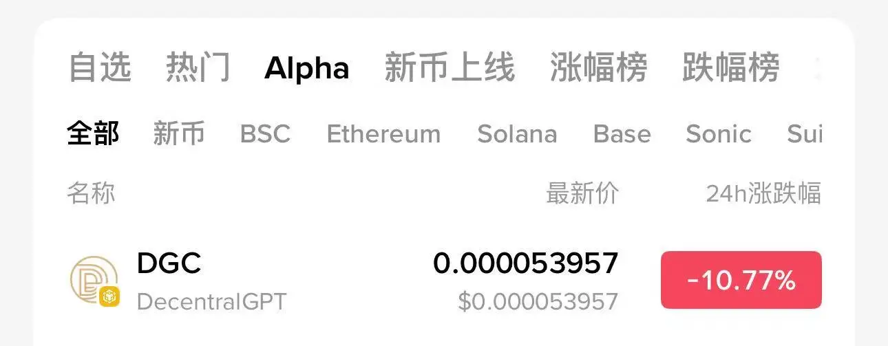 DecentralGPT（DGC）代币正式上线币安Alpha