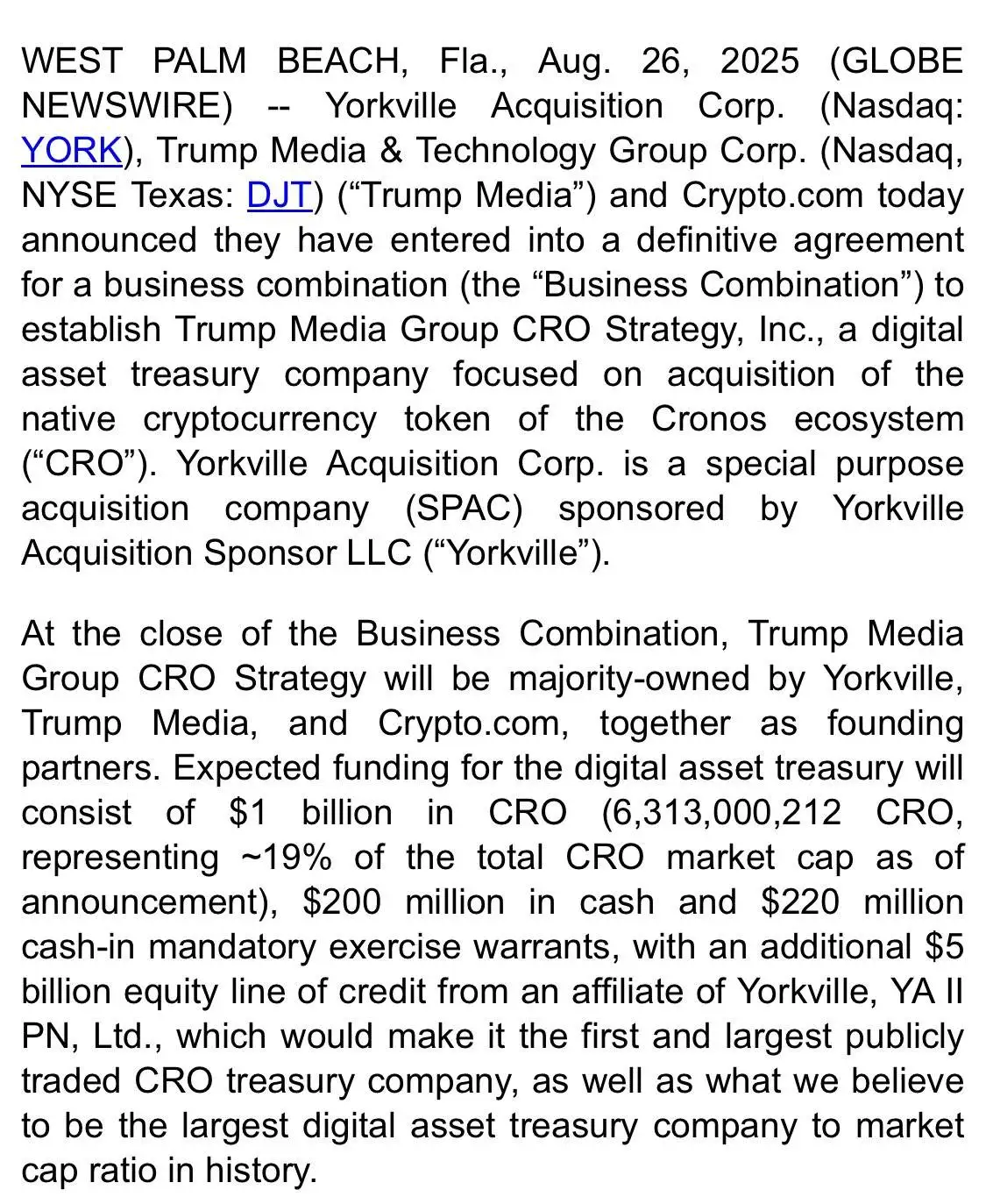 TRUMP MEDIA GROUP首席营收官计划以64.2亿美元收购CRO DIGITAL