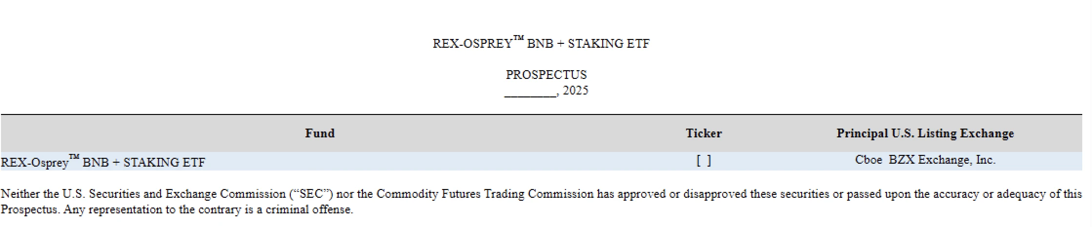 Rex Shares提交BNB质押ETF申请，分析师Eric Balchunas披露详情