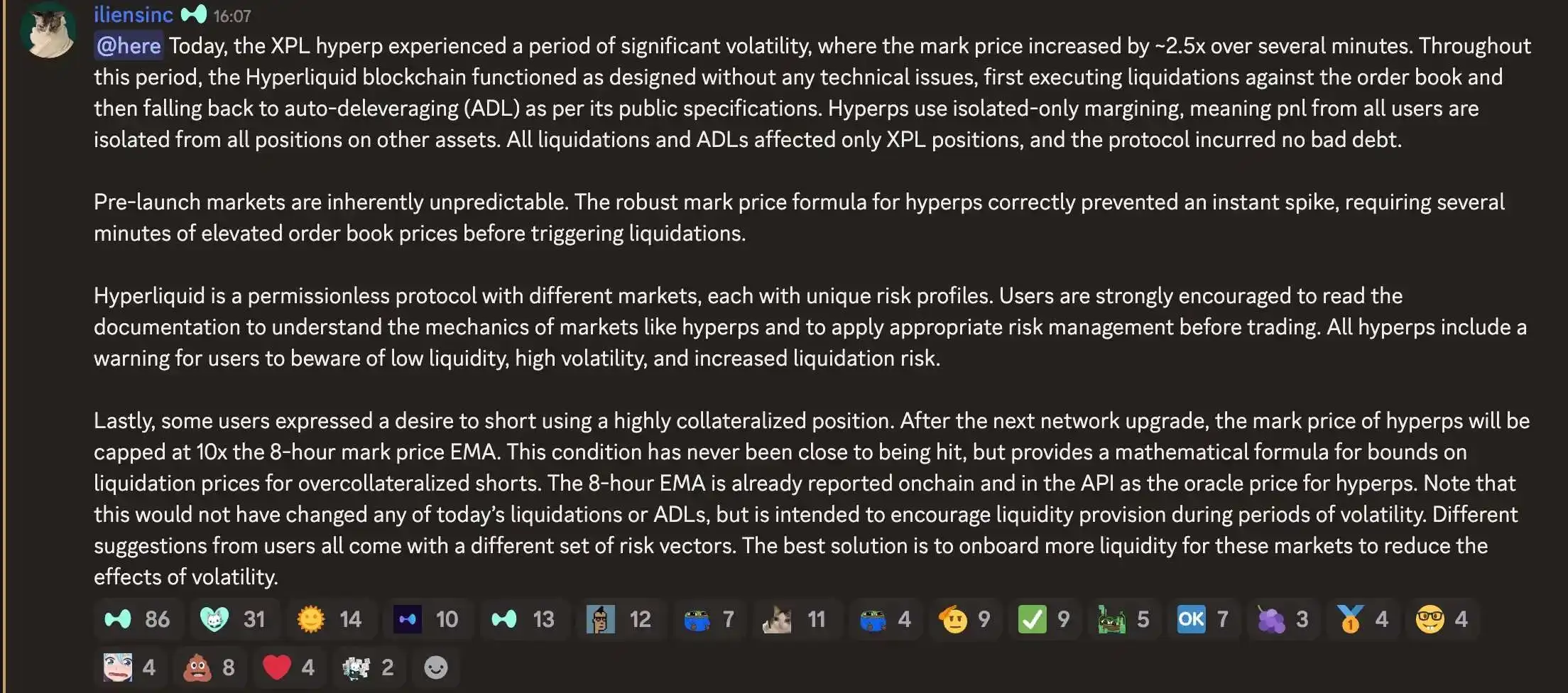 Hyperliquid回应XPL套保狙击事件并计划升级价格限制机制